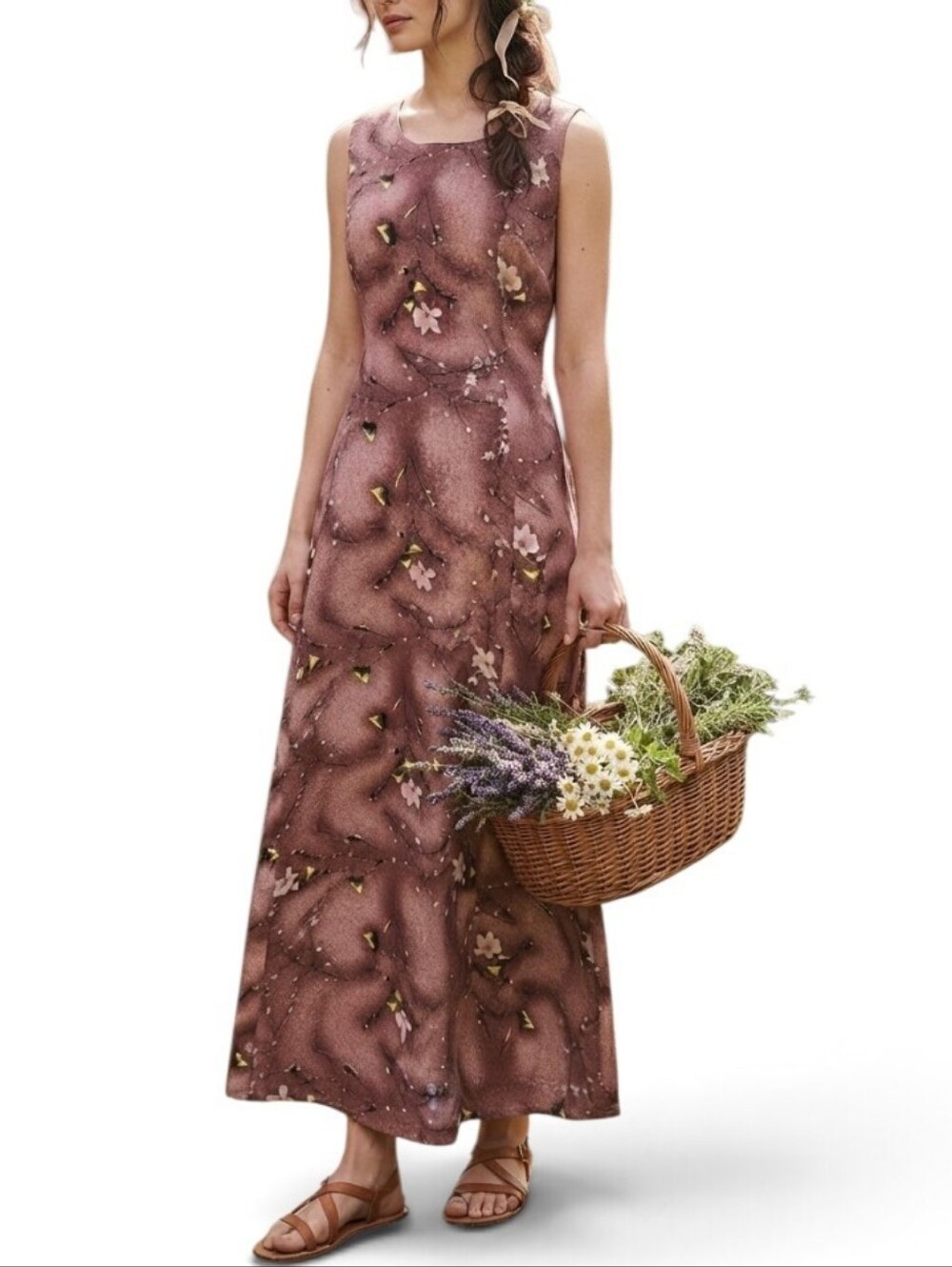 Vintage 90s Floral Maxi Dress Black Pink Cottagecore Whimsygoth Sun Brand S